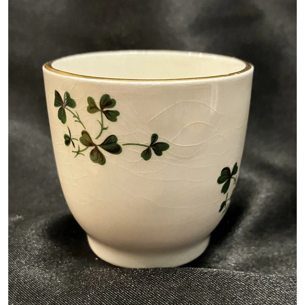 VTG Carrigaline Cork Ireland Gold Trim Lucky Irish Shamrock Souvenir Shot Glass